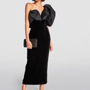 Velvet& satin ruffled evening dressing gown